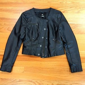 Cropped faux leather biker jacket